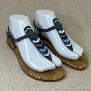 GH Bass & Co Beaded T-Strap Sandals-Blue/Gray-Womens 7-Summer-Spring-Casual-Cute